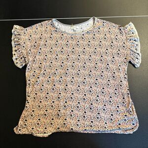 Max Studio Womens 1X Floral Blouse Ruffle Flutter Sleeve Career Casual Boho